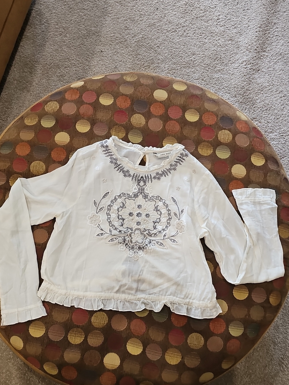Zara White Long-Sleeve Embroidered Peasant Top 100% Cotton